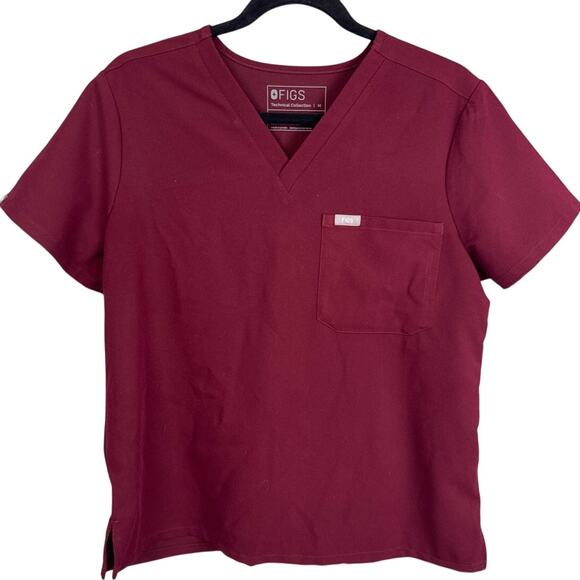 Figs Catarina Scrub Top Womens Size M Petite Burgundy Healthcare - Picture 1 of 6